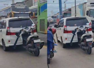 TULAR: Pemandu ini tunda Yamaha Aerox di belakang Avanza sewaktu mudik