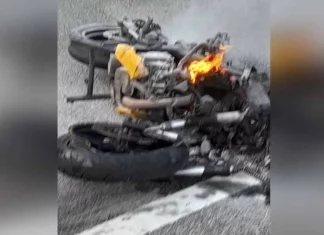 Lelaki warga Bangladesh maut kemalangan, motosikal terbakar