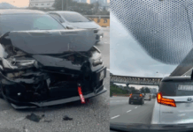 Toyota Alphard berhenti lorong kanan cari nombor plat lorong kanan, Mitsubishi Lancer remuk