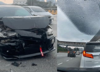 Toyota Alphard berhenti lorong kanan cari nombor plat lorong kanan, Mitsubishi Lancer remuk