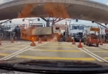 Rempuh tembok Plaza Tol LDP, polis cari pemandu lori sampah warga Indonesia