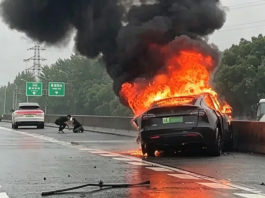 Tesla Model Y rentung terbakar rempuh pembahagi jalan