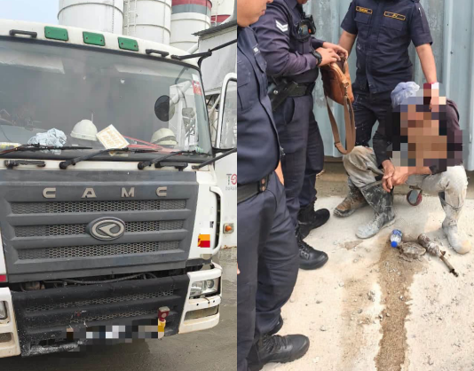Pemandu lori simen cuba himpit JPJ dan lari ditahan di Melaka